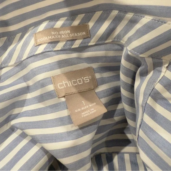 Chico’s No-Iron Blue & White Striped Button-Down Shirt - Size 1 (US 8/10 M/L) - Picture 8 of 11